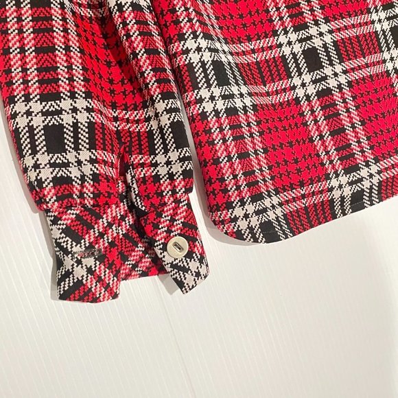 vtg womens Judy Way red plaid wide collar‎ button blouse XS-S - Picture 8 of 10